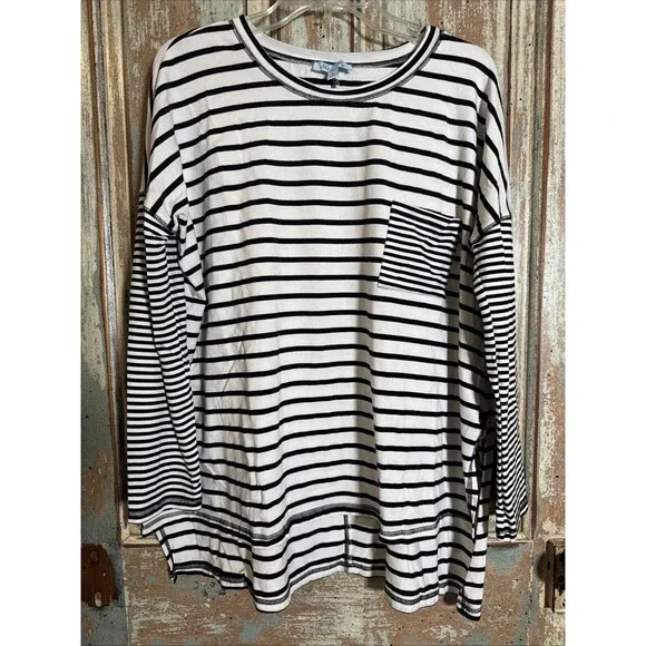 She + Sky Women’s Black And White Striped Tunic Long Sleeved L - Picture 1 of 11